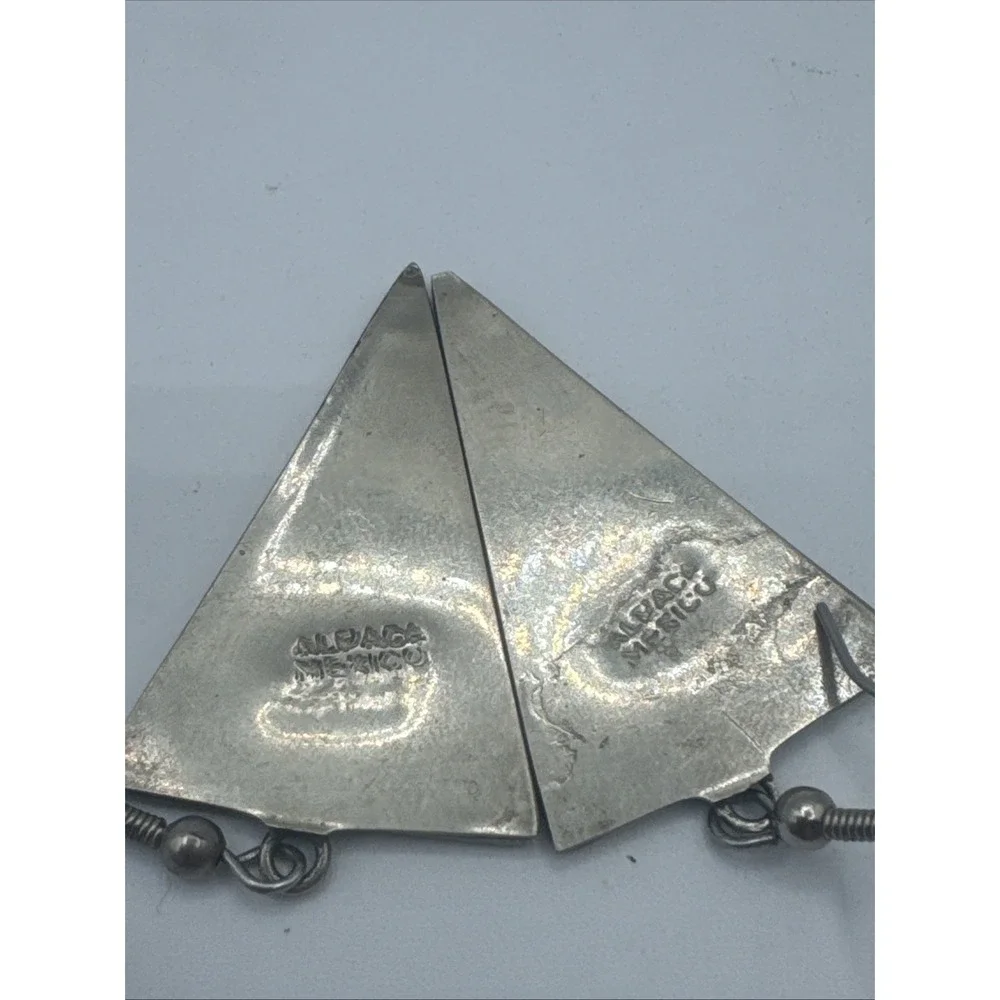 Vintage Mexico Alpaca Sterling Silver Abalone Dangle Drop‎ Earrings